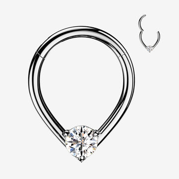 Chevron Teardrop Sparkle Clicker Hoop Ring-Clear Gem